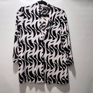 Travelers By Chico's Womens 3/4 Sleeve‎ Black and White Cardigan Size 1/ M